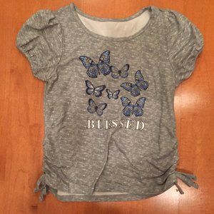 Grey T-Shirt with Blue Butterflies